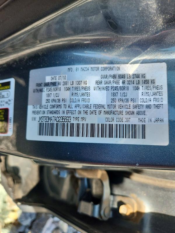 60927106 :رقم المزاد ، JM3TB3MA7A0235693 vin ، 2010 Mazda Cx-9 مزاد بيع
