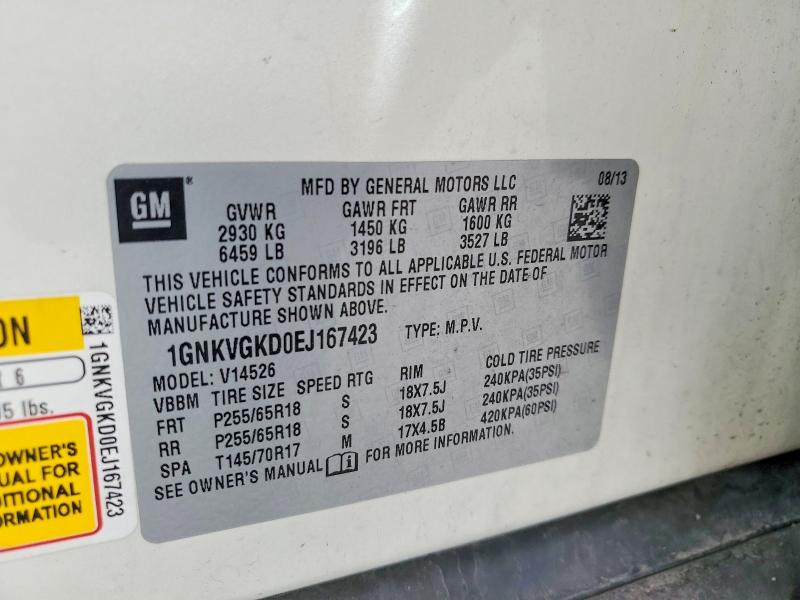 Aukcja sprzedaży 2014 Chevrolet Traverse, vin: 1GNKVGKD0EJ167423, numer aukcji: 59716776