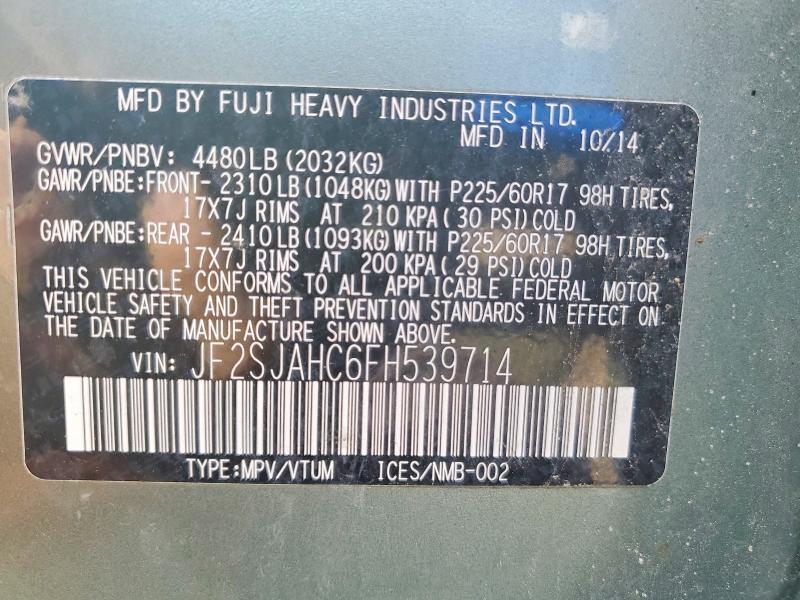60865646 :رقم المزاد ، JF2SJAHC6FH539714 vin ، 2015 Subaru Forester مزاد بيع
