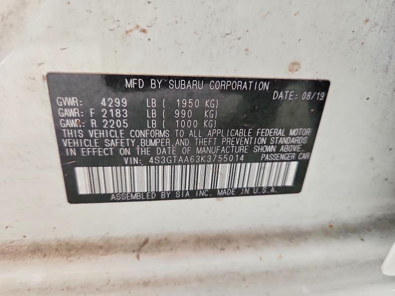 Aukcja sprzedaży 2019 Subaru Impreza, vin: 4S3GTAA63K3755014, numer aukcji: 60024896