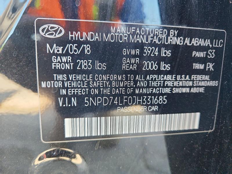2018 Hyundai Elantra მანქანა იყიდება აუქციონზე, vin: 5NPD74LF0JH331685, აუქციონის ნომერი: 60956206