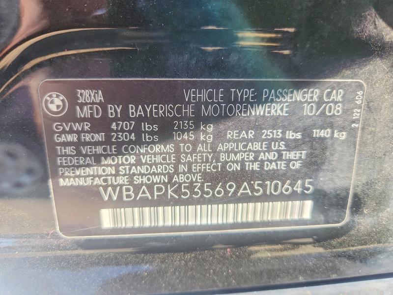 2009 Bmw 328 მანქანა იყიდება აუქციონზე, vin: WBAPK53569A510645, აუქციონის ნომერი: 61341536