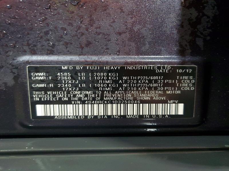 Aukcja sprzedaży 2013 Subaru Outback, vin: 4S4BRCKC1D3250046, numer aukcji: 62511406