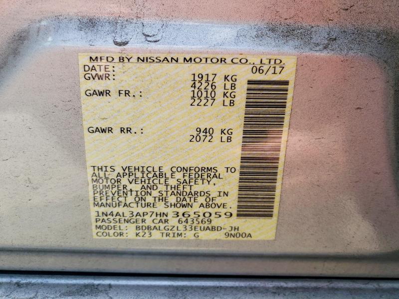 Продажа на аукционе авто 2017 Nissan Altima, vin: 1N4AL3AP7HN365059, номер лота: 60070426
