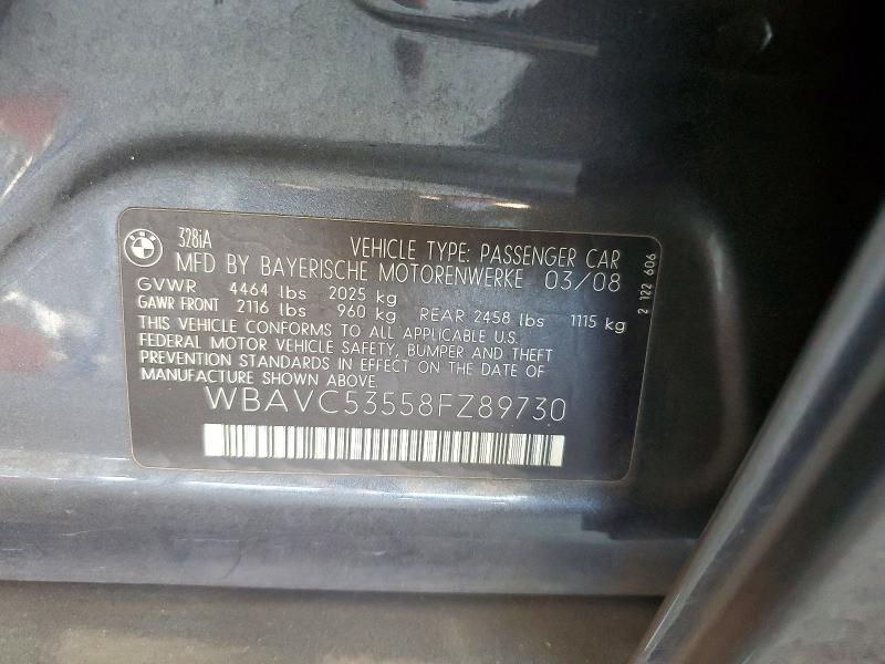 61160506 :رقم المزاد ، WBAVC53558FZ89730 vin ، 2008 Bmw 328 مزاد بيع