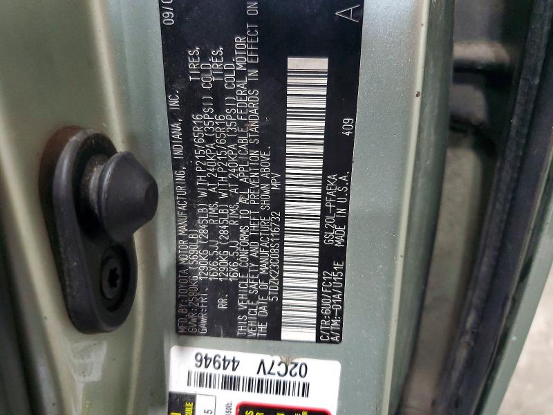 2008 Toyota Sienna მანქანა იყიდება აუქციონზე, vin: 5TDZK23C08S116732, აუქციონის ნომერი: 62705006