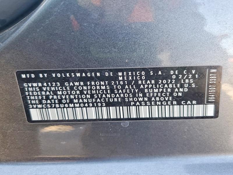 61251296 :رقم المزاد ، 3VWC57BU6MM049193 vin ، 2021 Volkswagen Jetta مزاد بيع