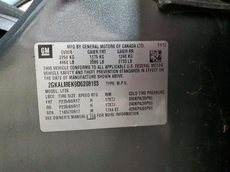 2013 Gmc Terrain მანქანა იყიდება აუქციონზე, vin: 2GKALMEK9D6208103, აუქციონის ნომერი: 60094526