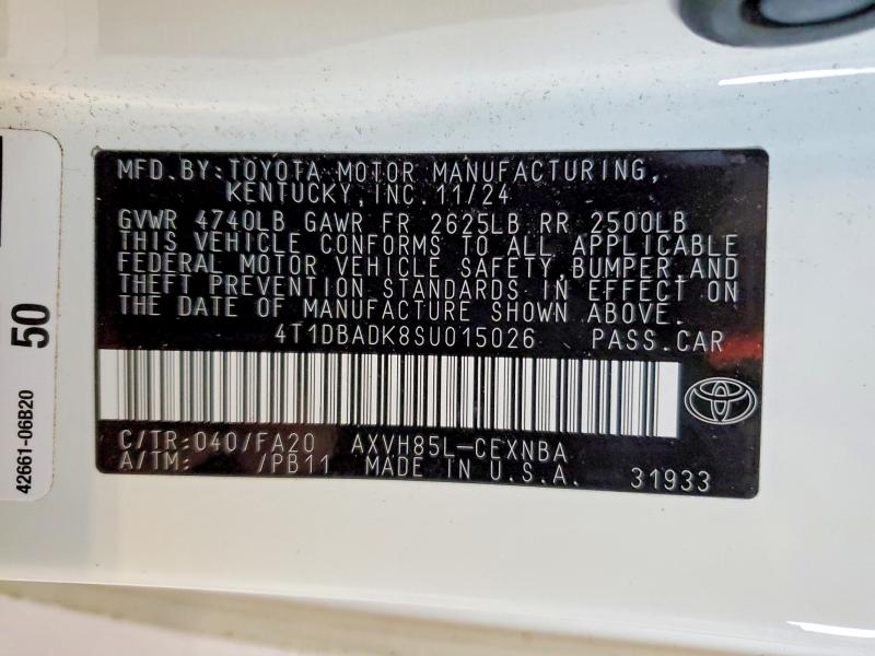 61923026 :رقم المزاد ، 4T1DBADK8SU015026 vin ، 2025 Toyota Camry مزاد بيع