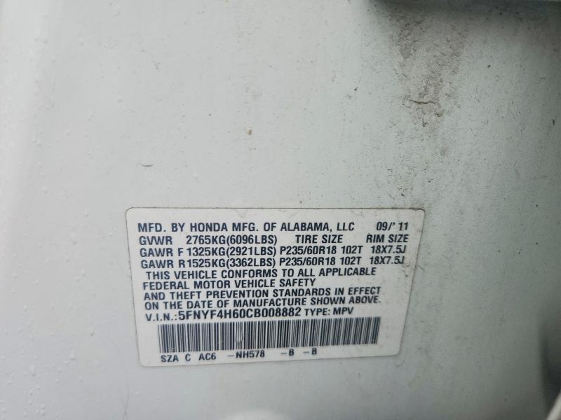Продажа на аукционе авто 2012 Honda Pilot, vin: 5FNYF4H60CB008882, номер лота: 59100956