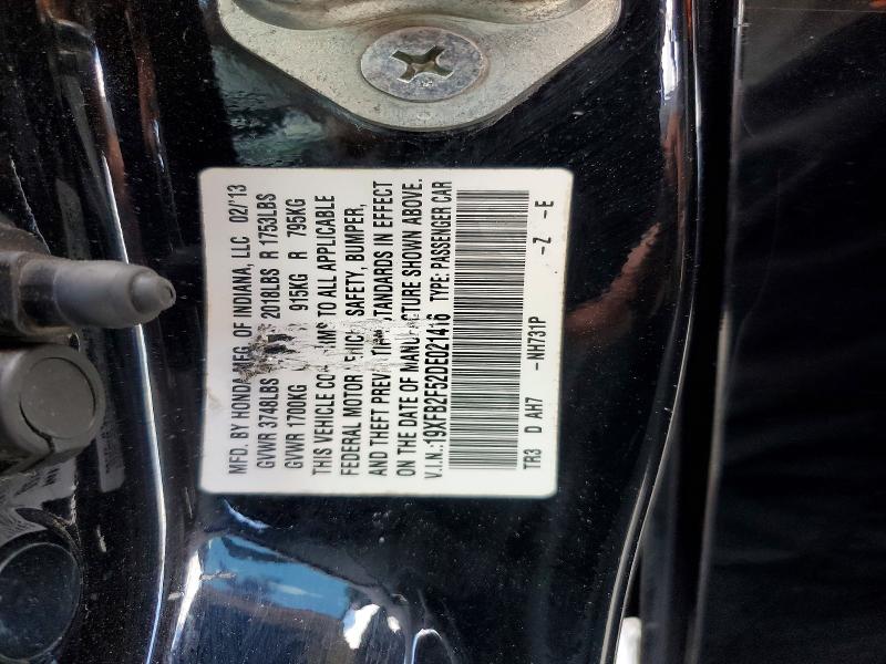 62120896 :رقم المزاد ، 19XFB2F52DE021416 vin ، 2013 Honda Civic مزاد بيع