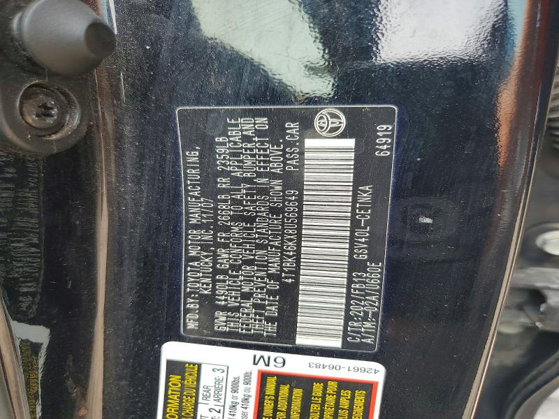 Aukcja sprzedaży 2008 Toyota Camry, vin: 4T1BK46KX8U569649, numer aukcji: 60416066