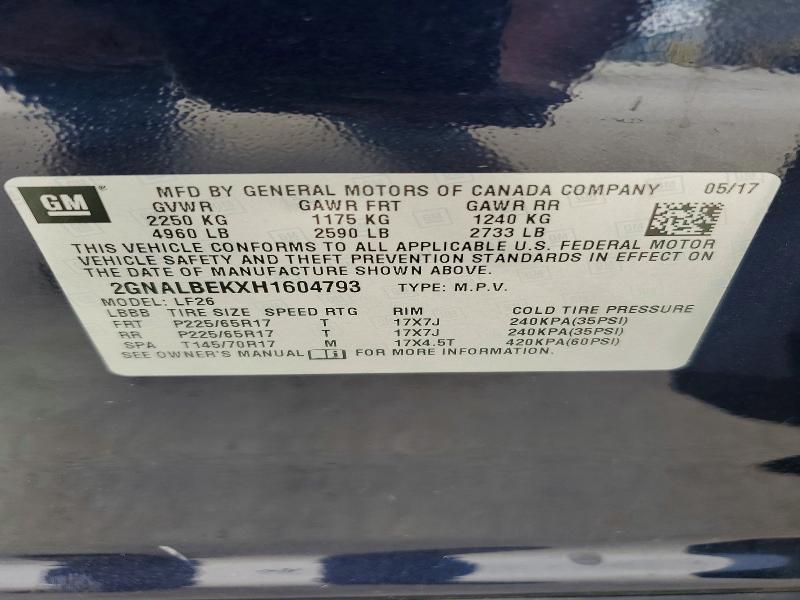 Продаж на аукціоні авто 2017 Chevrolet Equinox, vin: 2GNALBEKXH1604793, номер лоту: 61180376