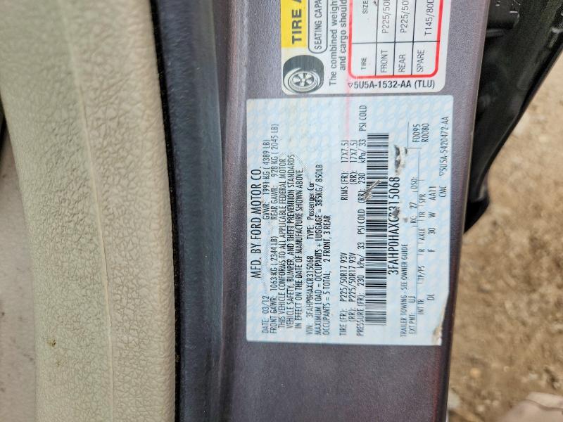 Продаж на аукціоні авто 2012 Ford Fusion, vin: 3FAHP0HAXCR315068, номер лоту: 62772376