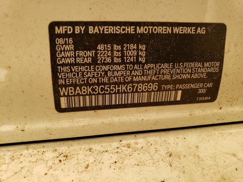 2017 Bmw 330 მანქანა იყიდება აუქციონზე, vin: WBA8K3C55HK678696, აუქციონის ნომერი: 60931336