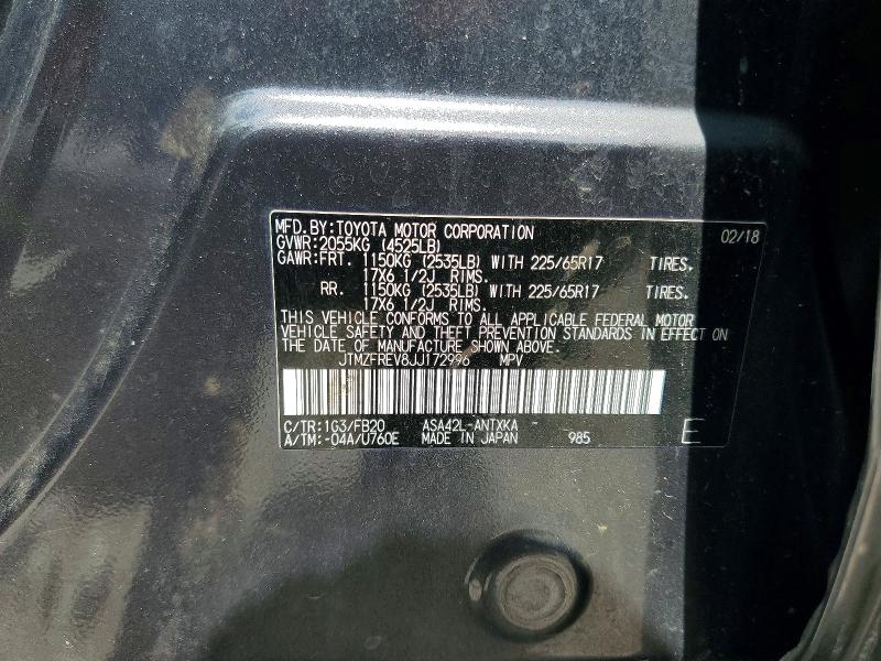 Aukcja sprzedaży 2018 Toyota Rav4, vin: JTMZFREV8JJ172996, numer aukcji: 59967066