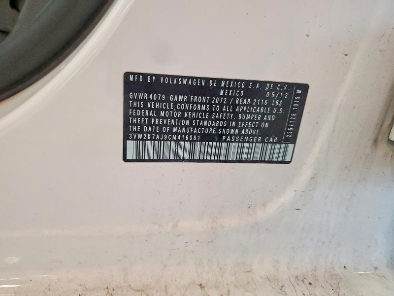 Aukcja sprzedaży 2012 Volkswagen Jetta, vin: 3VW2K7AJ9CM416081, numer aukcji: 59684996
