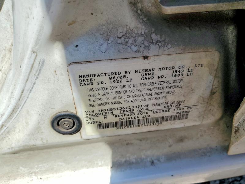 59114766 :رقم المزاد ، 3N1CB51D6YL333195 vin ، 2000 Nissan Sentra مزاد بيع