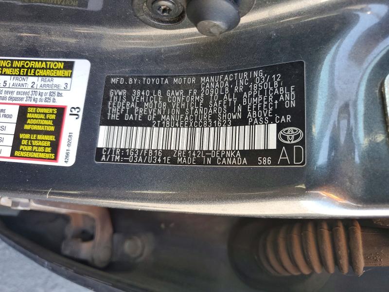 62080226 :رقم المزاد ، 2T1BU4EEXCC831623 vin ، 2012 Toyota Corolla مزاد بيع
