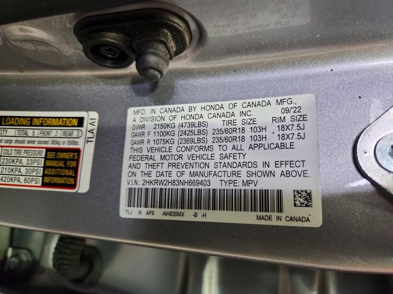 Продаж на аукціоні авто 2022 Honda Cr-v, vin: 2HKRW2H83NH669403, номер лоту: 60469116