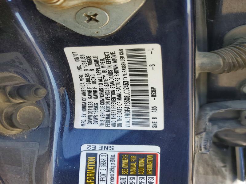Продаж на аукціоні авто 2008 Honda Civic, vin: 1HGFA165X8L002463, номер лоту: 60795976