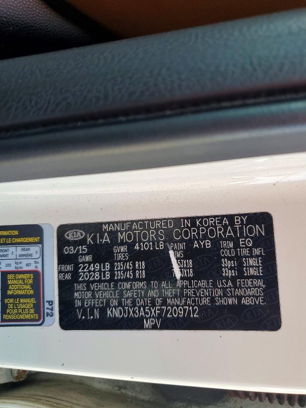 61582276 :رقم المزاد ، KNDJX3A5XF7209712 vin ، 2015 Kia Soul مزاد بيع