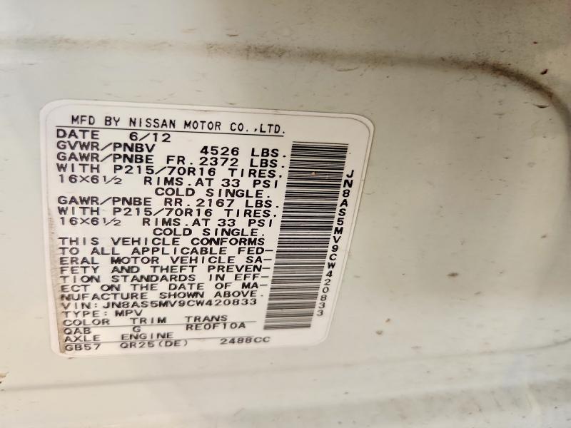 Продажа на аукционе авто 2012 Nissan Rogue, vin: JN8AS5MV9CW420833, номер лота: 62104176
