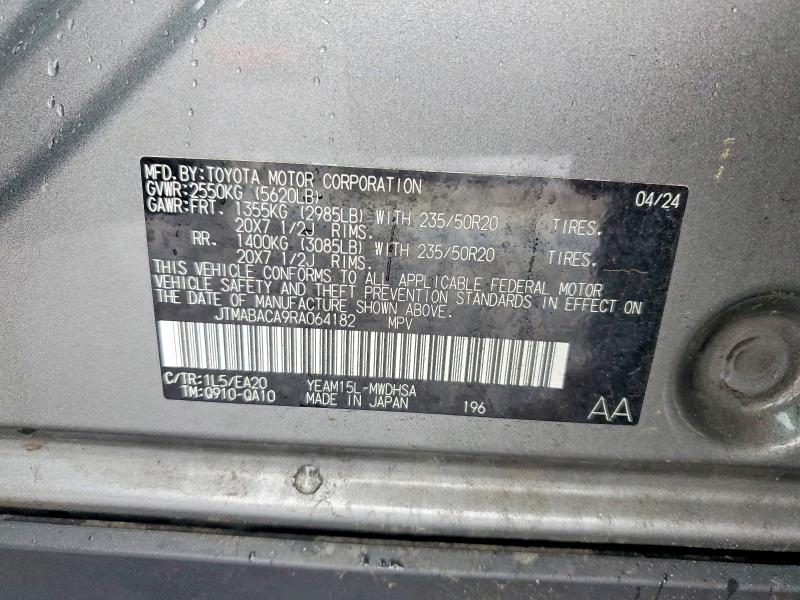 Aukcja sprzedaży 2024 Toyota Bz4x, vin: JTMABACA9RA064182, numer aukcji: 58258446