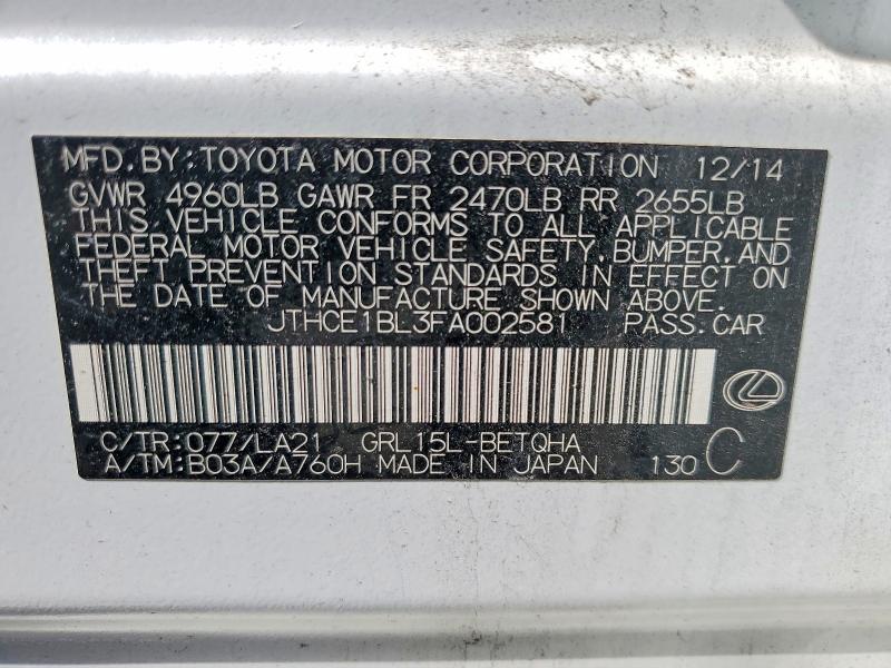 Продажа на аукционе авто 2015 Lexus Gs, vin: JTHCE1BL3FA002581, номер лота: 62157186