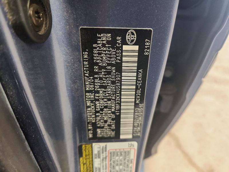 60503226 :رقم المزاد ، 4T1BF32KX4U587907 vin ، 2004 Toyota Camry مزاد بيع