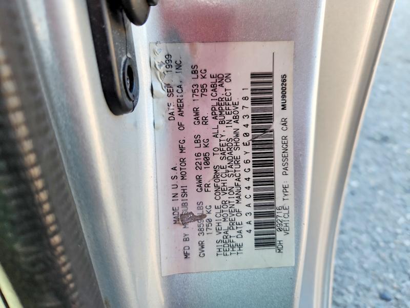 59771906 :رقم المزاد ، 4A3AC44G6YE043781 vin ، 2000 Mitsubishi Eclipse مزاد بيع