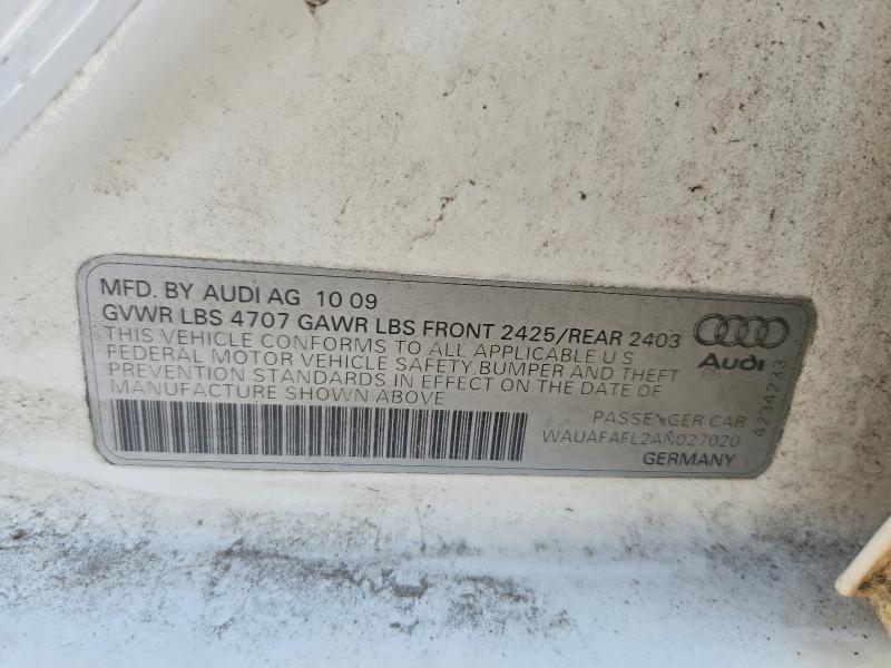 2010 Audi A4 მანქანა იყიდება აუქციონზე, vin: WAUAFAFL2AN027020, აუქციონის ნომერი: 63403046
