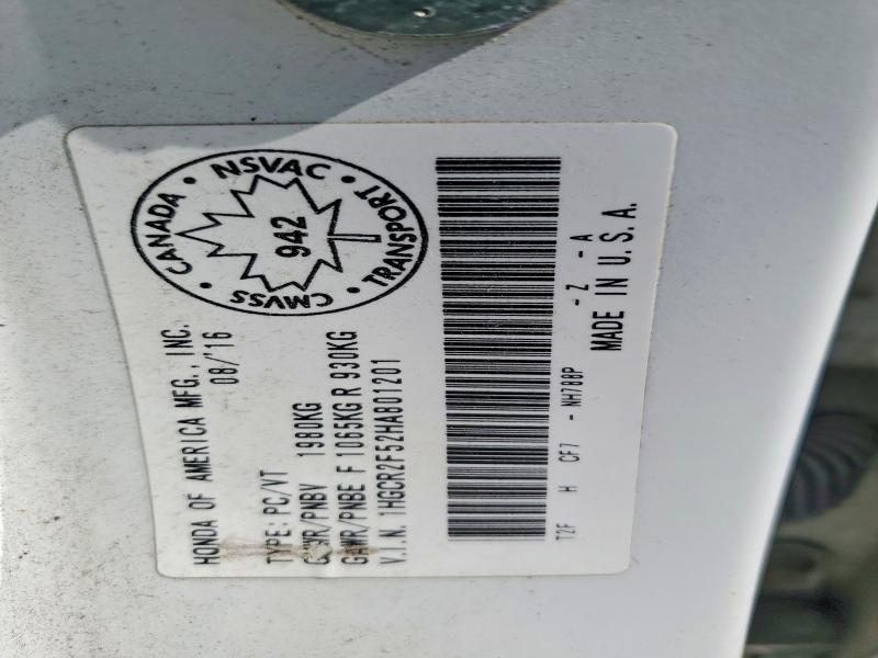 2017 Honda Accord მანქანა იყიდება აუქციონზე, vin: 1HGCR2F52HA801201, აუქციონის ნომერი: 61399976