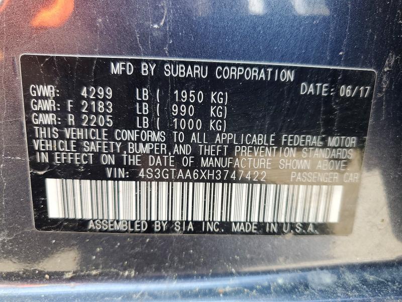 Aukcja sprzedaży 2017 Subaru Impreza, vin: 4S3GTAA6XH3747422, numer aukcji: 59254326