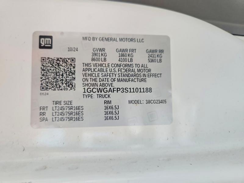 62533756 :رقم المزاد ، 1GCWGAFP3S1101188 vin ، 2025 Chevrolet Express G2500 مزاد بيع