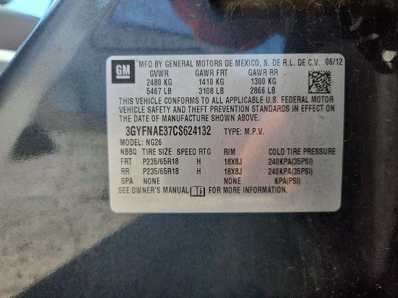 2012 Cadillac Srx მანქანა იყიდება აუქციონზე, vin: 3GYFNAE37CS624132, აუქციონის ნომერი: 59692666