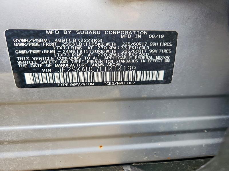62589386 :رقم المزاد ، JF2SKADC7LH414199 vin ، 2020 Subaru Forester مزاد بيع