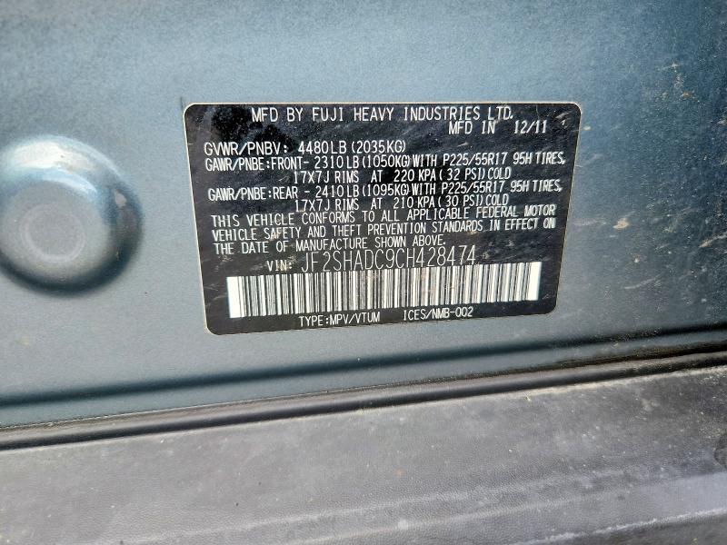 Aukcja sprzedaży 2012 Subaru Forester, vin: JF2SHADC9CH428474, numer aukcji: 62422166