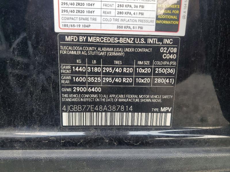 Auction sale of the 2008 Mercedes-benz Ml, vin: 4JGBB77E48A387814, lot number: 62038686