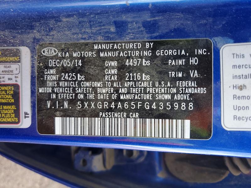 Aukcja sprzedaży 2015 Kia Optima, vin: 5XXGR4A65FG435988, numer aukcji: 63198406