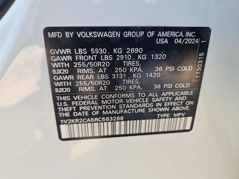 Продаж на аукціоні авто 2024 Volkswagen Atlas, vin: 1V2KR2CA5RC583268, номер лоту: 61672236