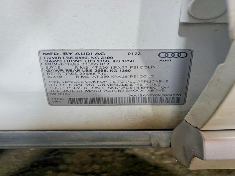 Продаж на аукціоні авто 2022 Audi Q5, vin: WA1EAAFY5N2054776, номер лоту: 62032476
