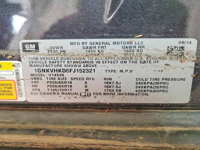 Auction sale of the 2015 Chevrolet Traverse, vin: 1GNKVHKD6FJ152321, lot number: 60865316