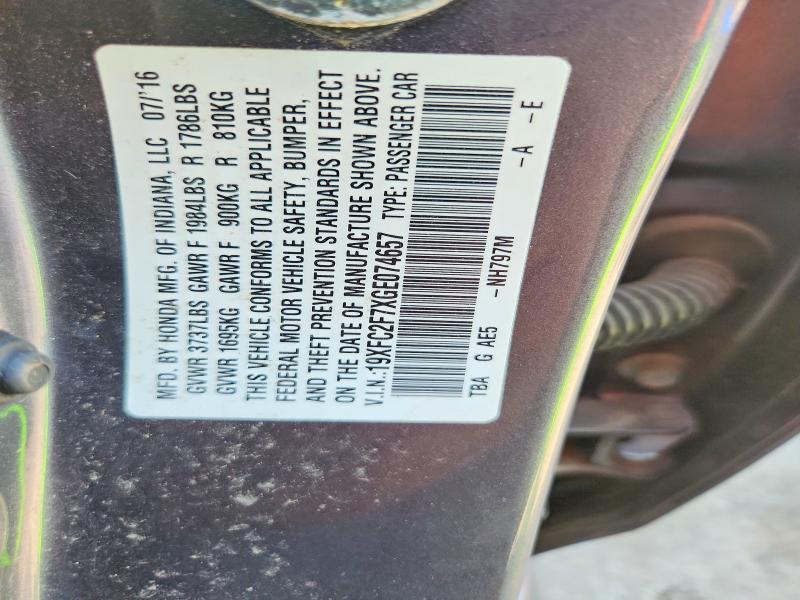 Aukcja sprzedaży 2016 Honda Civic, vin: 19XFC2F7XGE074657, numer aukcji: 59954176