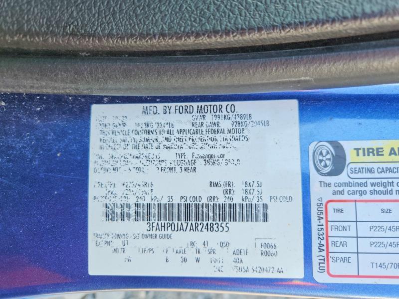 Продаж на аукціоні авто 2010 Ford Fusion, vin: 3FAHP0JA7AR248355, номер лоту: 61188546