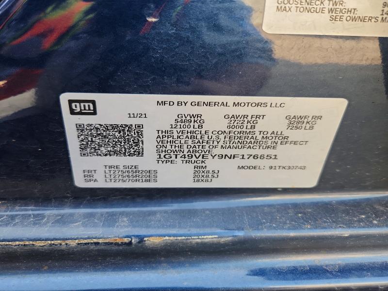 60680836 :رقم المزاد ، 1GT49VEY9NF176651 vin ، 2022 Gmc Sierra مزاد بيع