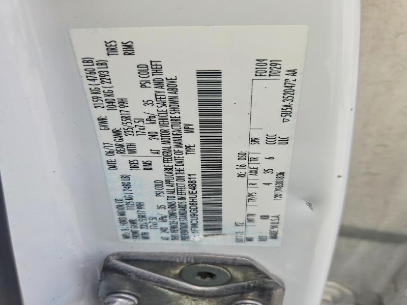 2017 Ford Escape მანქანა იყიდება აუქციონზე, vin: 1FMCU9GD8HUE48811, აუქციონის ნომერი: 61022246