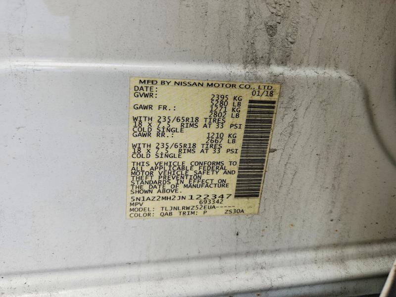 2018 Nissan Murano მანქანა იყიდება აუქციონზე, vin: 5N1AZ2MH2JN122347, აუქციონის ნომერი: 61774476