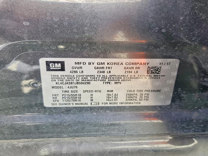 2018 Buick Encore მანქანა იყიდება აუქციონზე, vin: KL4CJASB1JB594290, აუქციონის ნომერი: 61160556