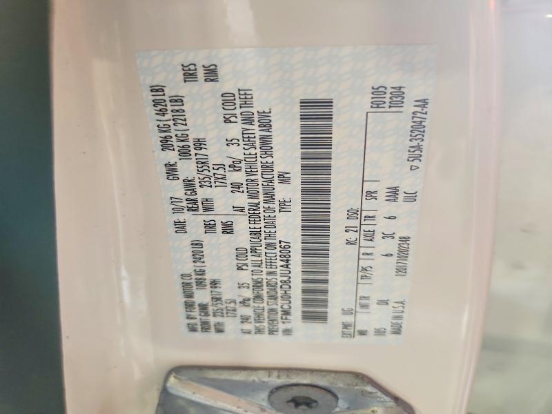2018 Ford Escape მანქანა იყიდება აუქციონზე, vin: 1FMCU0HD8JUA48067, აუქციონის ნომერი: 61221306